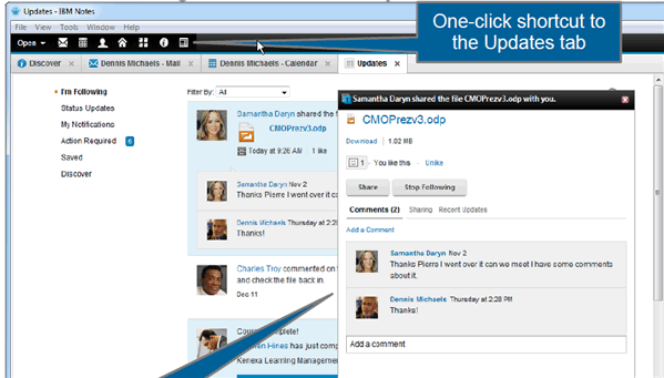 Image:How to populate Updates Section in IBM Notes 9.0 from IBM Connections