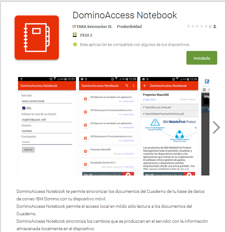 Image:DominoAccess Notebook. Sincronizar el notebook de iNotes con Android